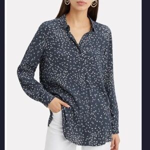 GANNI Barra Blouse Size 38/6 Total Eclipse Dark Blue Button Down Shirt Viscose